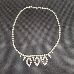 Vintage Silver 14" Choker Necklace with Crystal Rhinestones